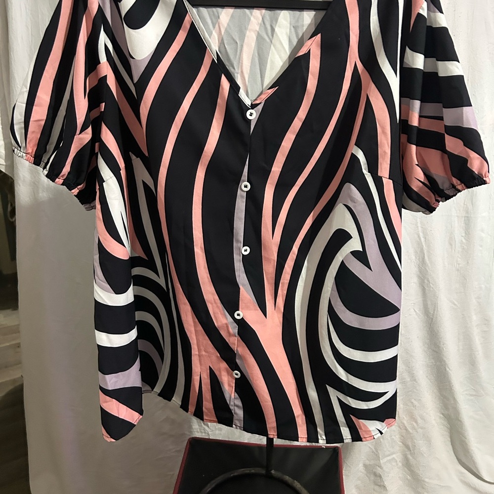 SHEIN Pink and Black Abstract Blouse